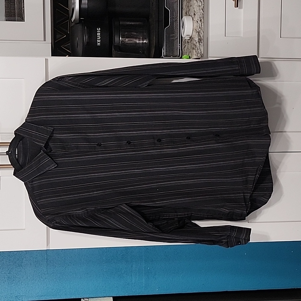 Black with Yellow and Grey Stripes Van Heusen Classic Fit Button Up Dress Shirt